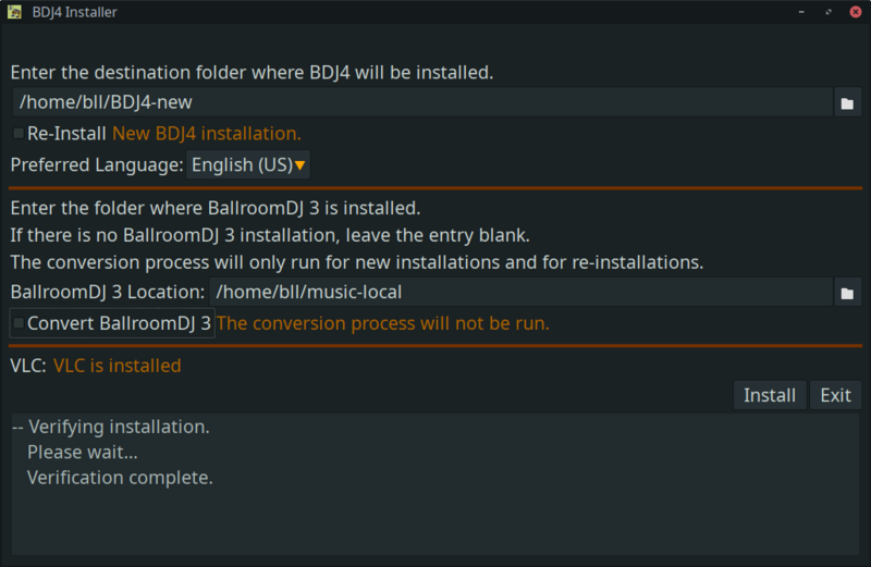 BallroomDJ 4 Installer on Linux