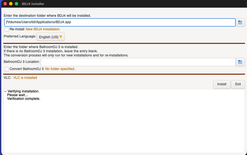 BallroomDJ 4 Installer on MacOS